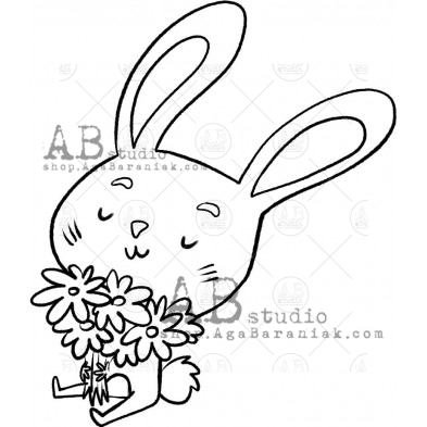 Rubber stamp ID-1031 "hare with flowers"