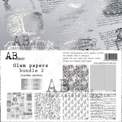 Zestaw 6x srebrny papier ''Glam papers bundle 2''