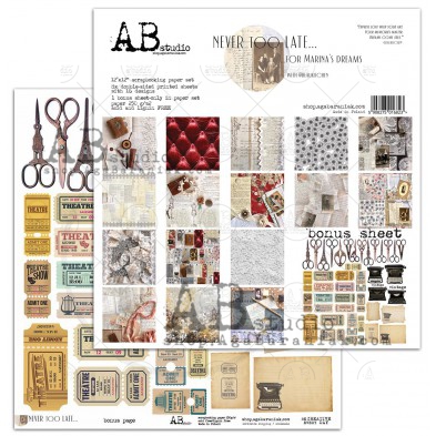 Set 8x scrapbooking papers "Never too late"- 30x30+bonus page