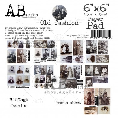 Paper pad 6'' x 6'' 'Vintage fashion' 17 sheets