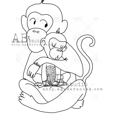 Rubber stamp ID-1125 "monkey with a baby"