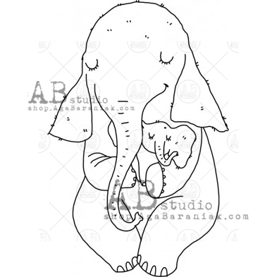 Rubber stamp ID-1132 "elephant with a baby"