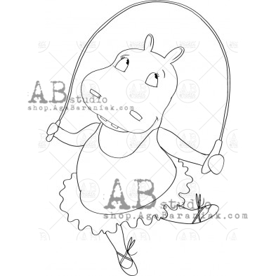 Rubber stamp ID-1180 hippo girl3