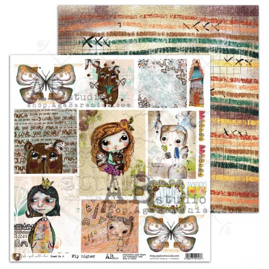 Scrapbooking paper "Fly higher"- sheet 4 - Just a girl with a bear - 12"x12"