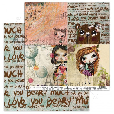 Scrapbooking paper "Her Scribbles"- sheet 7 - Just a girl with a bear - 12"x12"