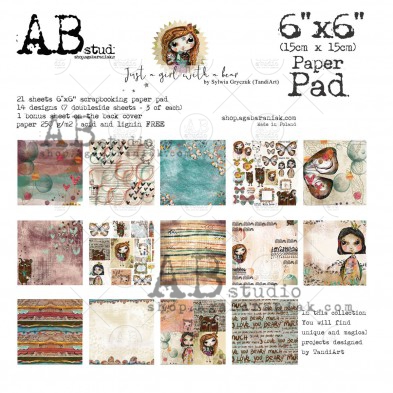Paper pad 6" x 6" - 21 sheets "Just a girl with a bear" TandiArt"