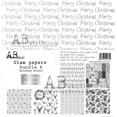 Zestaw 6x srebrny papier Christmas - Glam paper bundle 6 