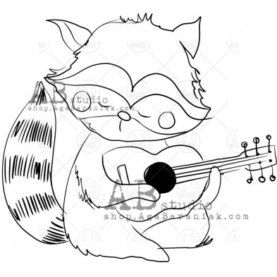 Rubber stamp ID-1296 " raccoon with a guitar"
