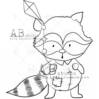 Rubber stamp ID-1298 " raccoon with a kite"