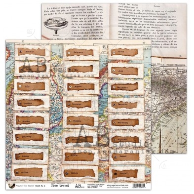 Scrapbooking paper "Time travel"- sheet 6 - Around the world- 30x30