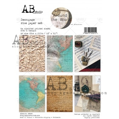 Zestaw papierów ryżowych 6x A4 "Around the world" decoupage A4