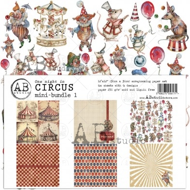 "One night in Circus" paper MINI-album 1 - 6 sheets - 6 designs - 30x30