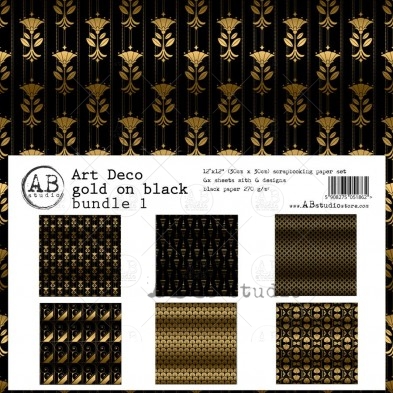 Art Deco paper gold on black MINI-bundle 1 - 6 sheets - 6 designs - 30x30
