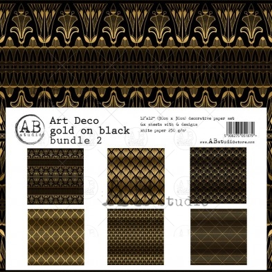 Art Deco paper gold on black MINI-bundle 2 - 6 sheets - 6 designs - 30x30