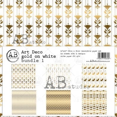 Art Deco paper gold on white MINI-bundle 1 - 6 sheets - 6 designs - 30x30
