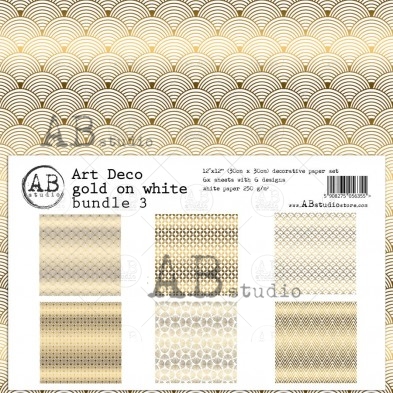 Art Deco paper gold on white MINI-bundle 3 - 6 sheets - 6 designs - 30x30
