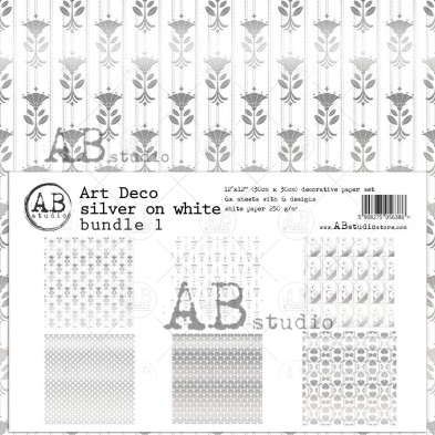 Art Deco paper silver on white MINI-bundle 1 - 6 sheets - 6 designs - 30x30