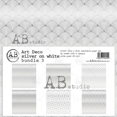 Art Deco paper silver on white MINI-bundle 3 - 6 sheets - 6 designs - 30x30