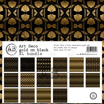 Art Deco paper gold on black XL bundle  - 16 sheets - 16 designs - 30x30