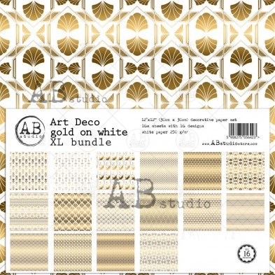 Art Deco paper gold on white XL bundle - 16 sheets - 16 designs - 30x30