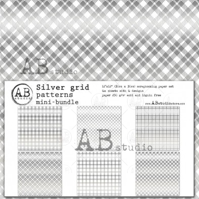 Silver grid patterns on white MINI-bundle - 6 sheets - 6 designs - 30x30