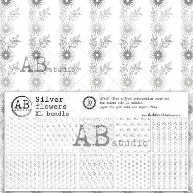 Silver flowers XL bundle - 10 sheets - 10 designs - 30x30