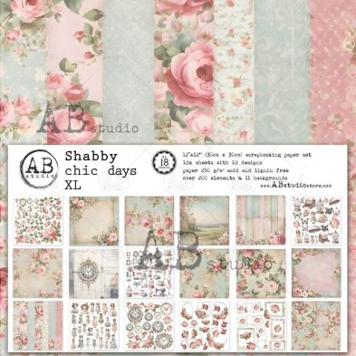 "Shabby chic days" paper XL bundle - 18 sheets - 18 designs - 30x30