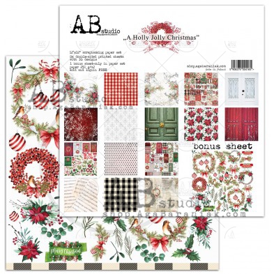 "A Holly Jolly Christmas" scrapbooking paper set 8x 12'x12' + bonus page