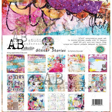 "Glitter Stories" scrapbooking paper set 8x 12'x12' + bonus page