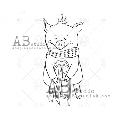 Rubber stamp ID-942 "winter pig"