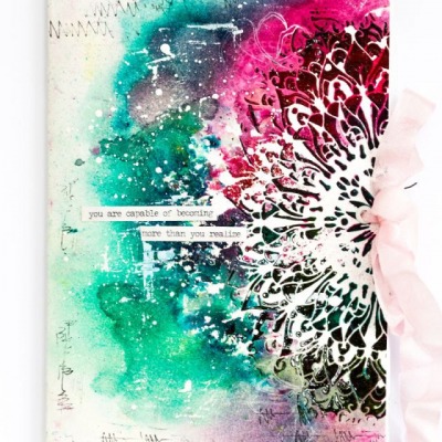 Journal cover with mandala stencil and rubber stamps - inspiration